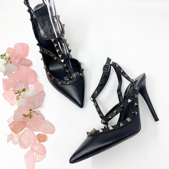 Valentino Shoes - Valentino Noir Rockstud T Strap Pumps Sz 39